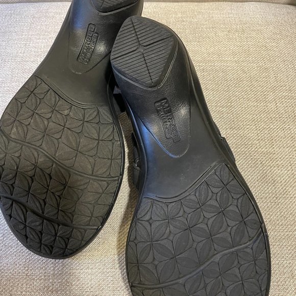 MERRELL "Veranda" Wedge Ankle Strap Sandal, Black Leather - 10 - Picture 3 of 14